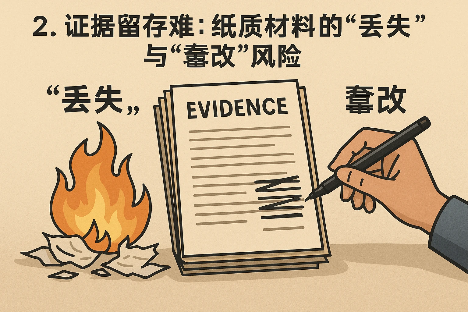 2. 证据留存难：纸质材料的“丢失”与“篡改”风险