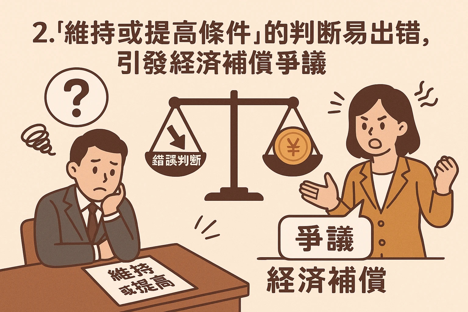 2. “维持或提高条件”的判断易出错，引发经济补偿争议