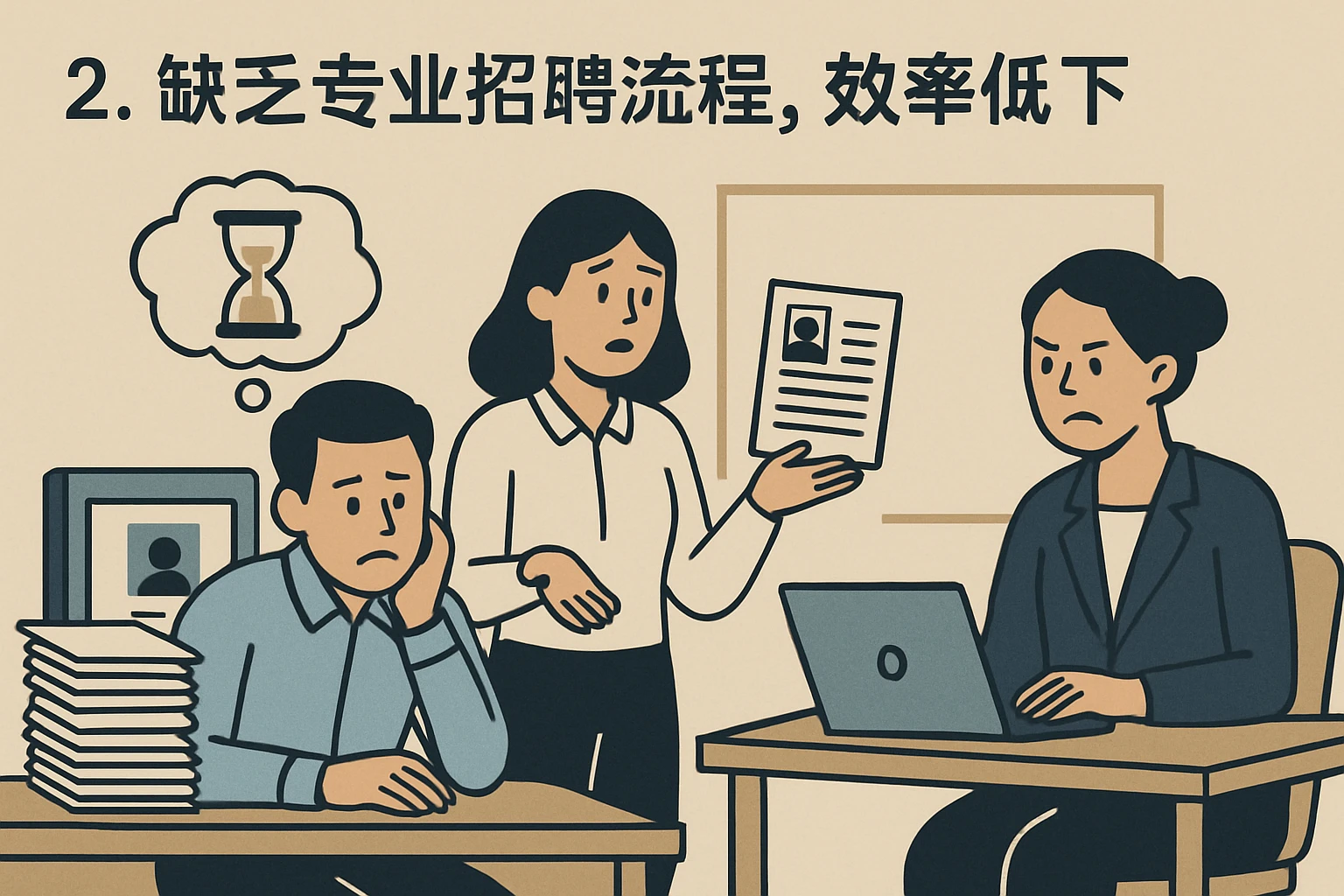 2. 缺乏专业招聘流程，效率低下
