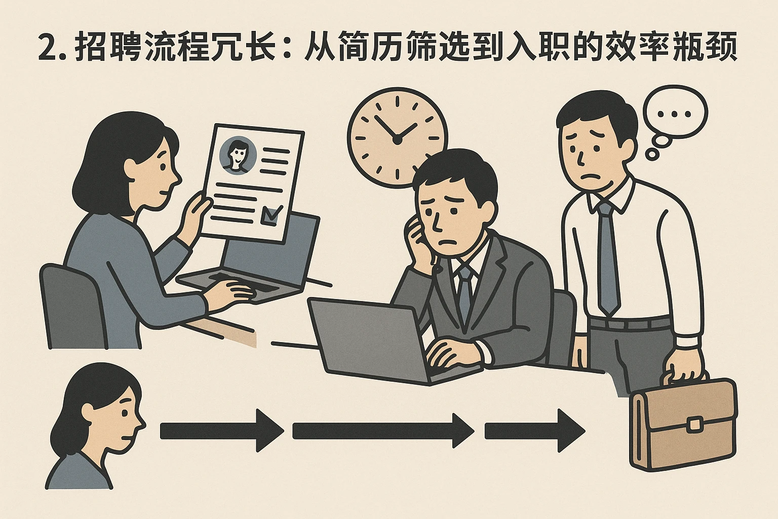 2. 招聘流程冗长：从简历筛选到入职的效率瓶颈