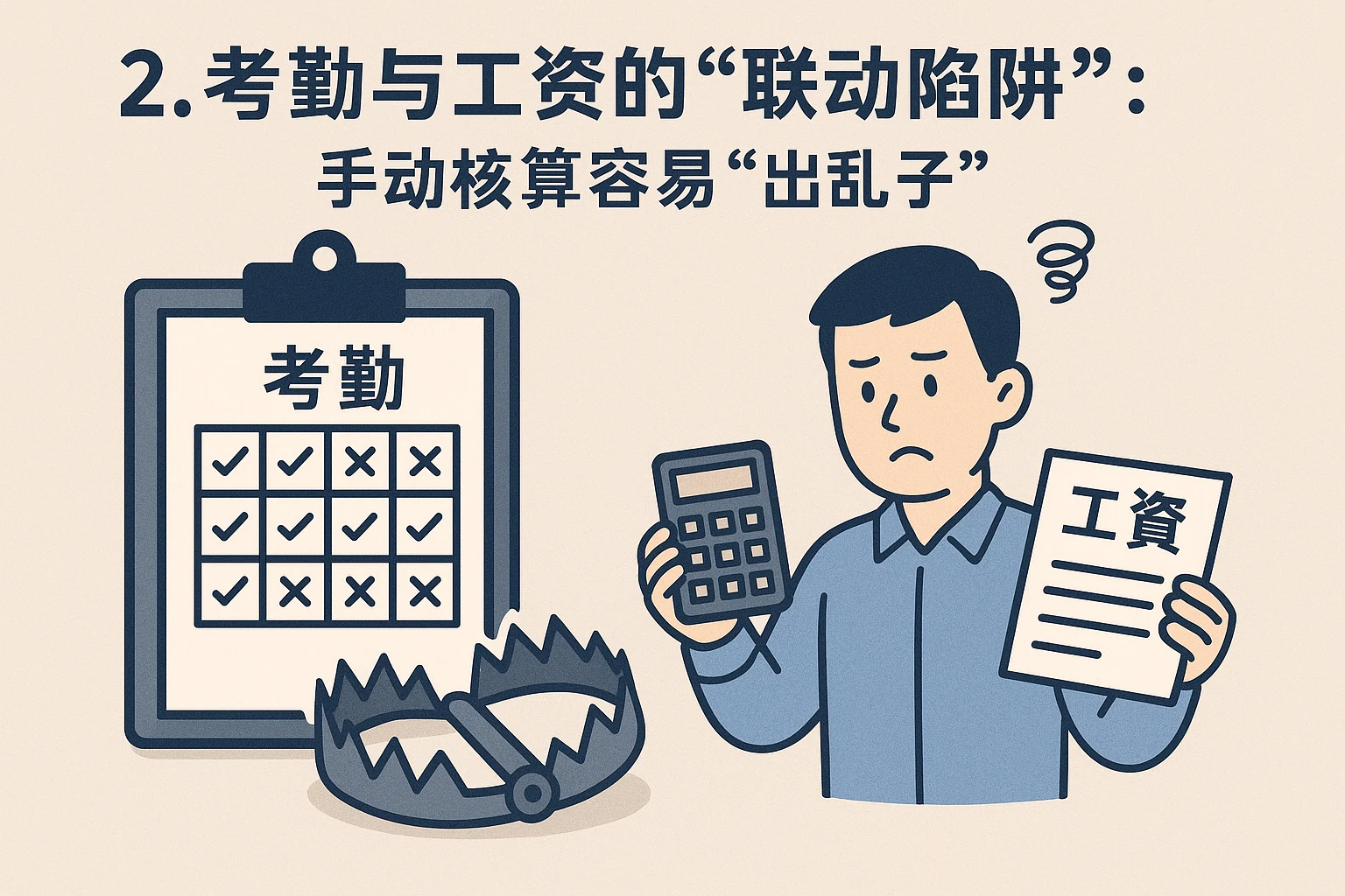 2. 考勤与工资的“联动陷阱”:手动核算容易“出乱子”
