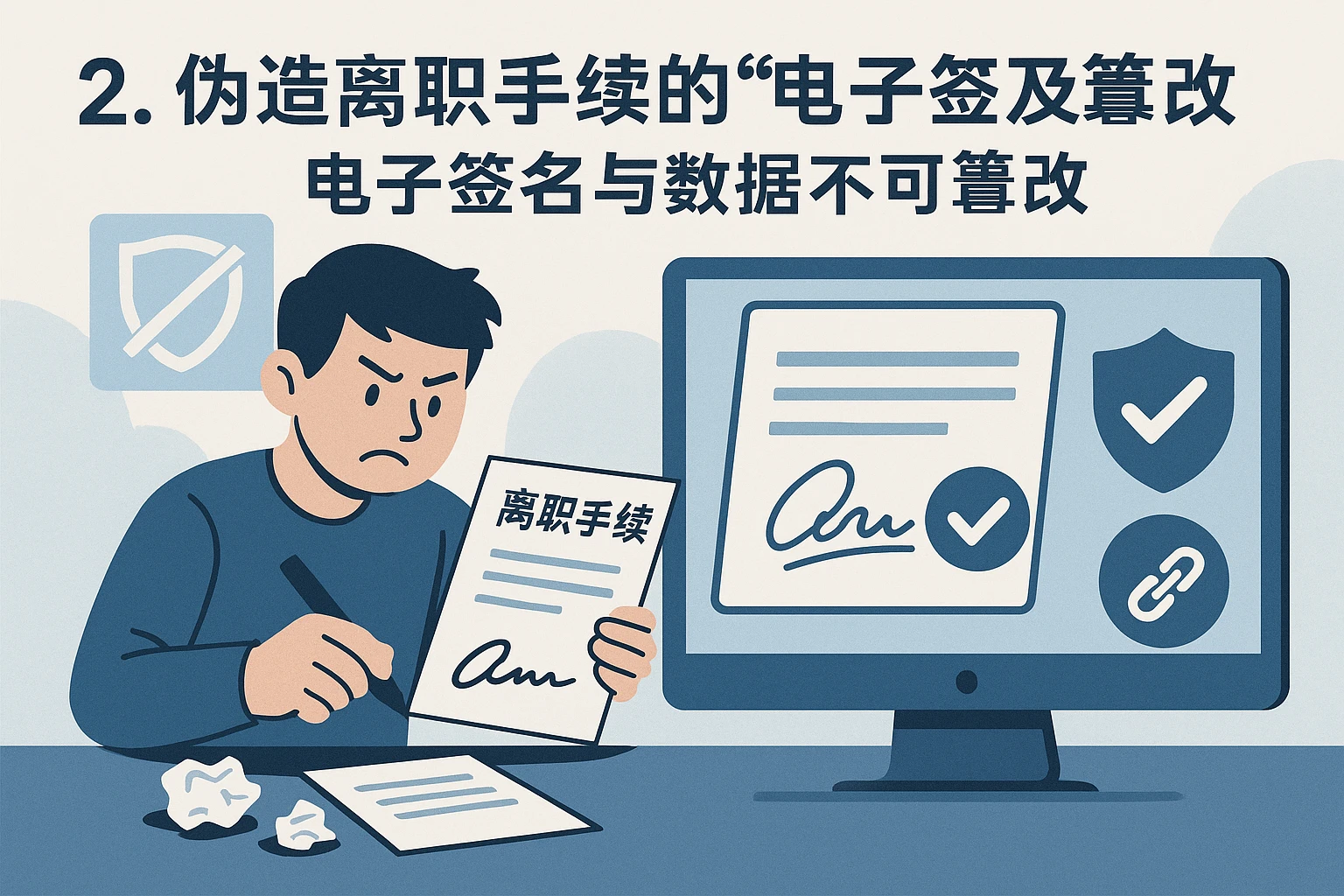 2. 伪造离职手续的“克星”：电子签名与数据不可篡改