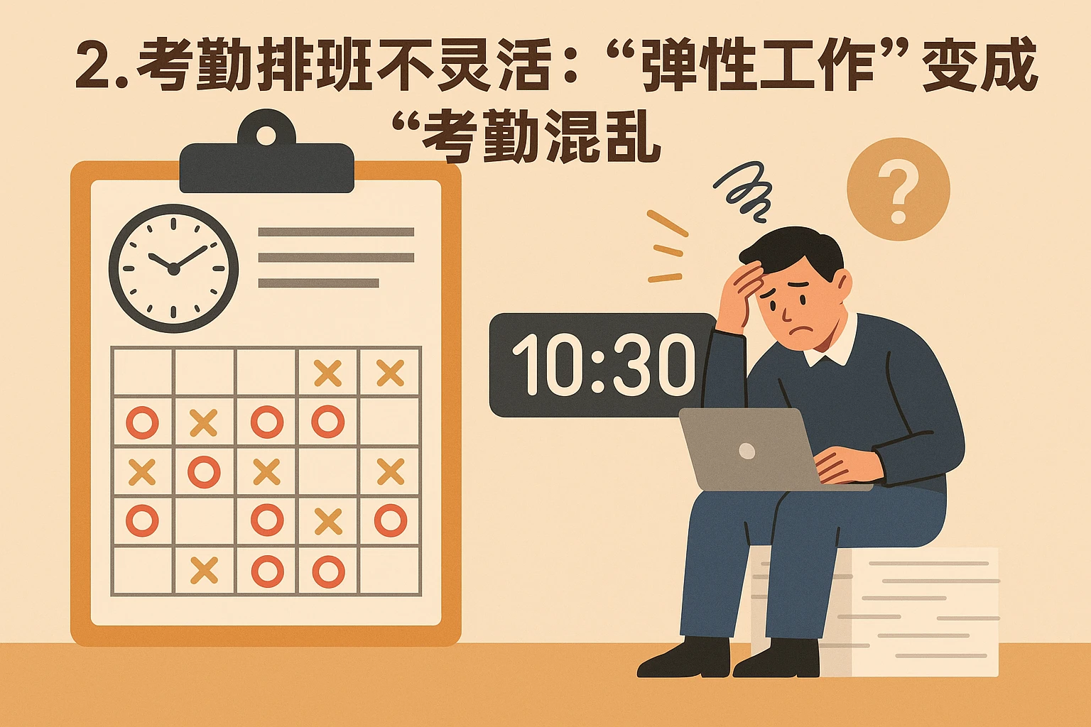 2. 考勤排班不灵活：“弹性工作”变成“考勤混乱”