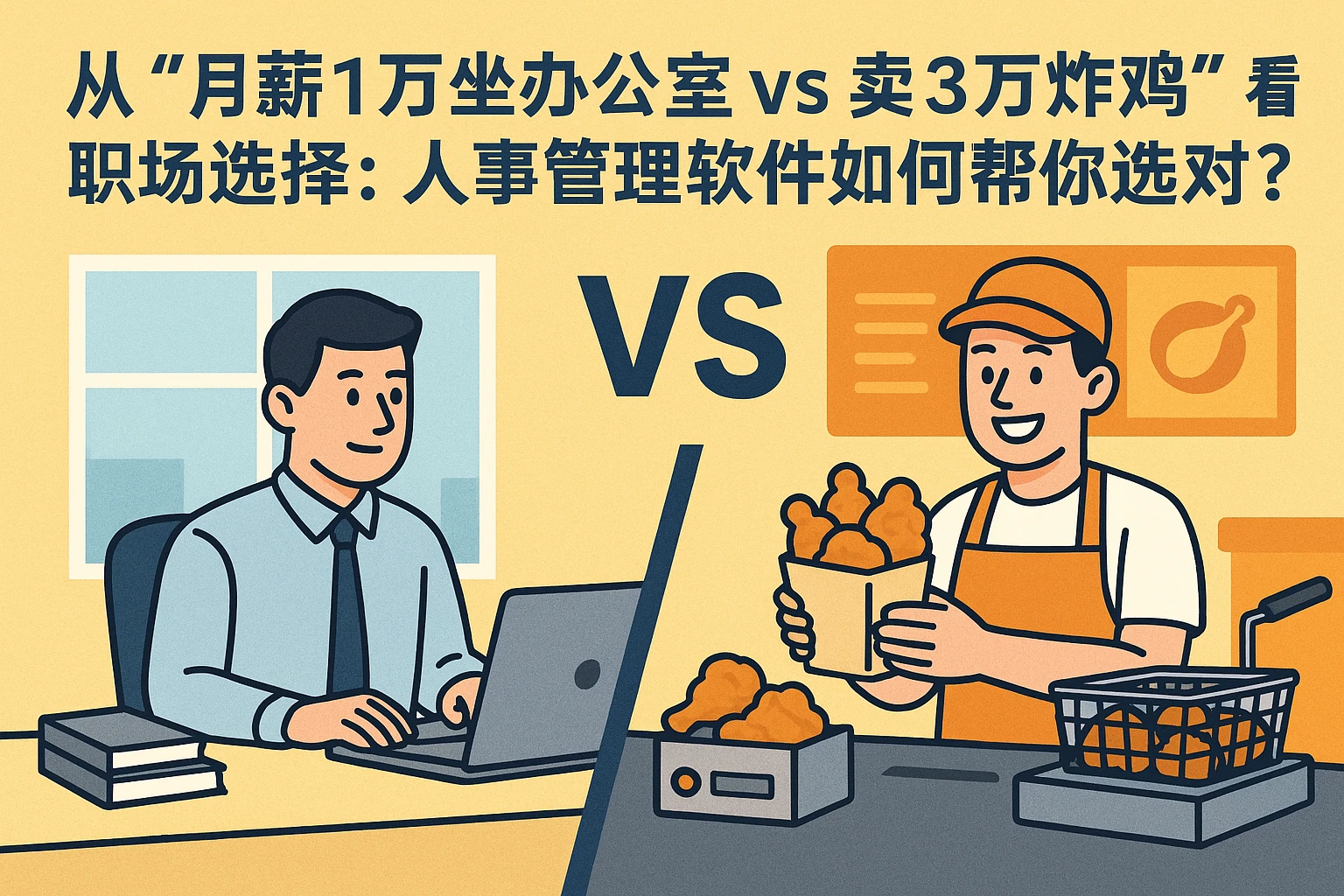 从“月薪1万坐办公室 vs 卖3万炸鸡”看职场选择：人事管理软件如何帮你选对路？