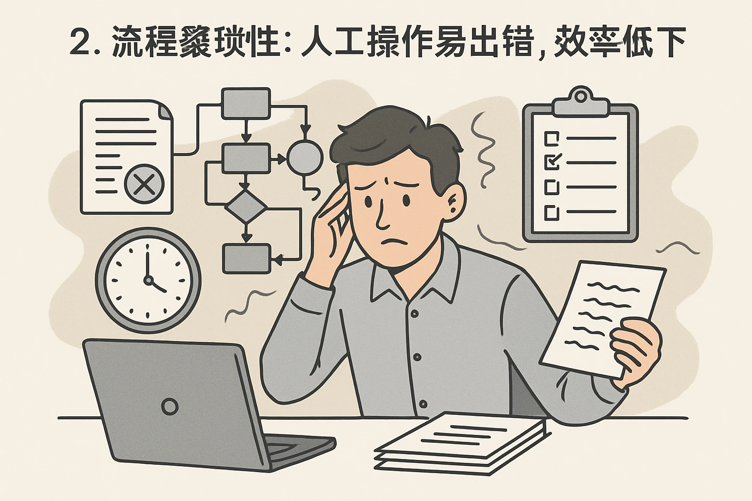 2. 流程繁琐性：人工操作易出错，效率低下