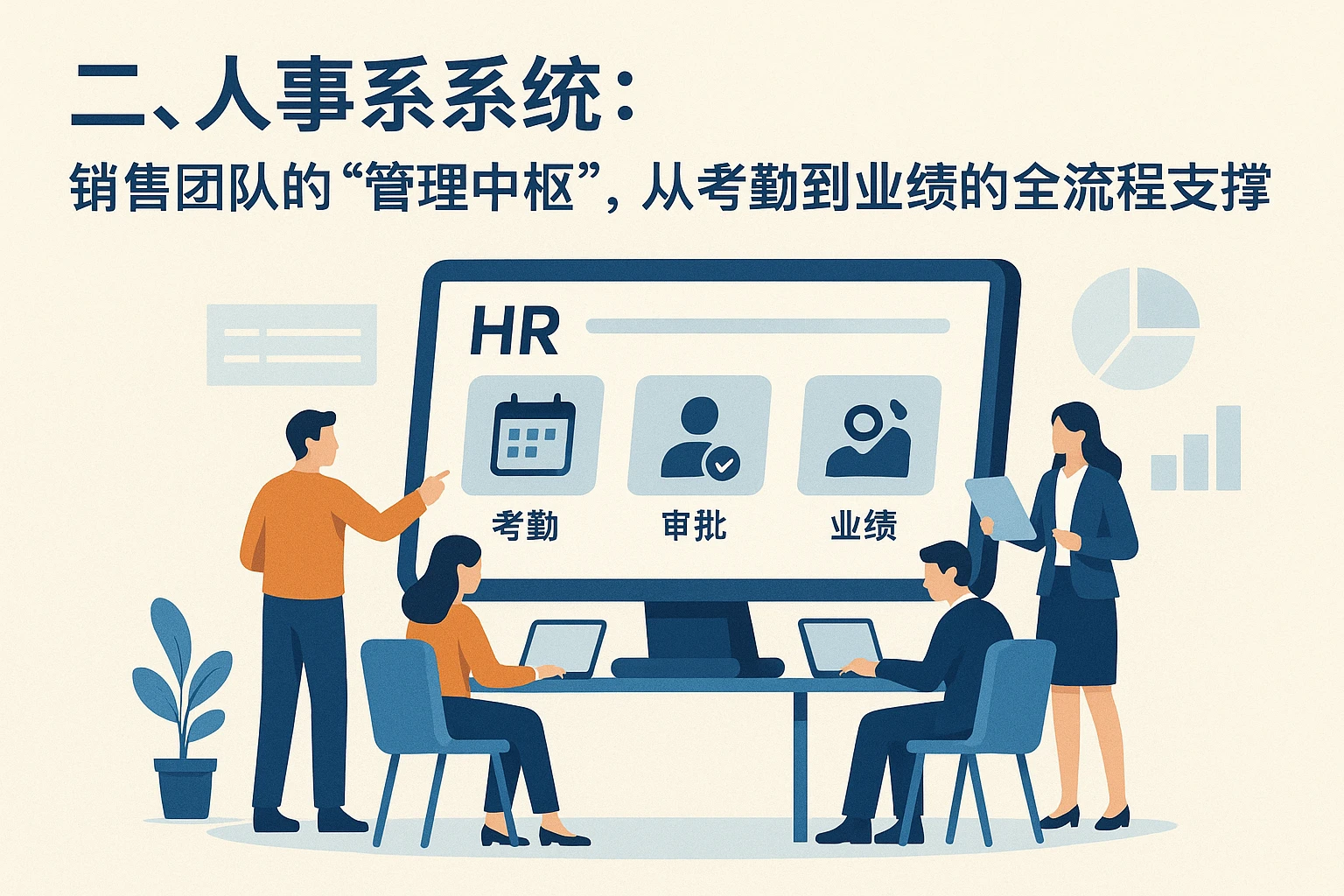 二、人事系统:销售团队的“管理中枢”,从考勤到业绩的全流程支撑