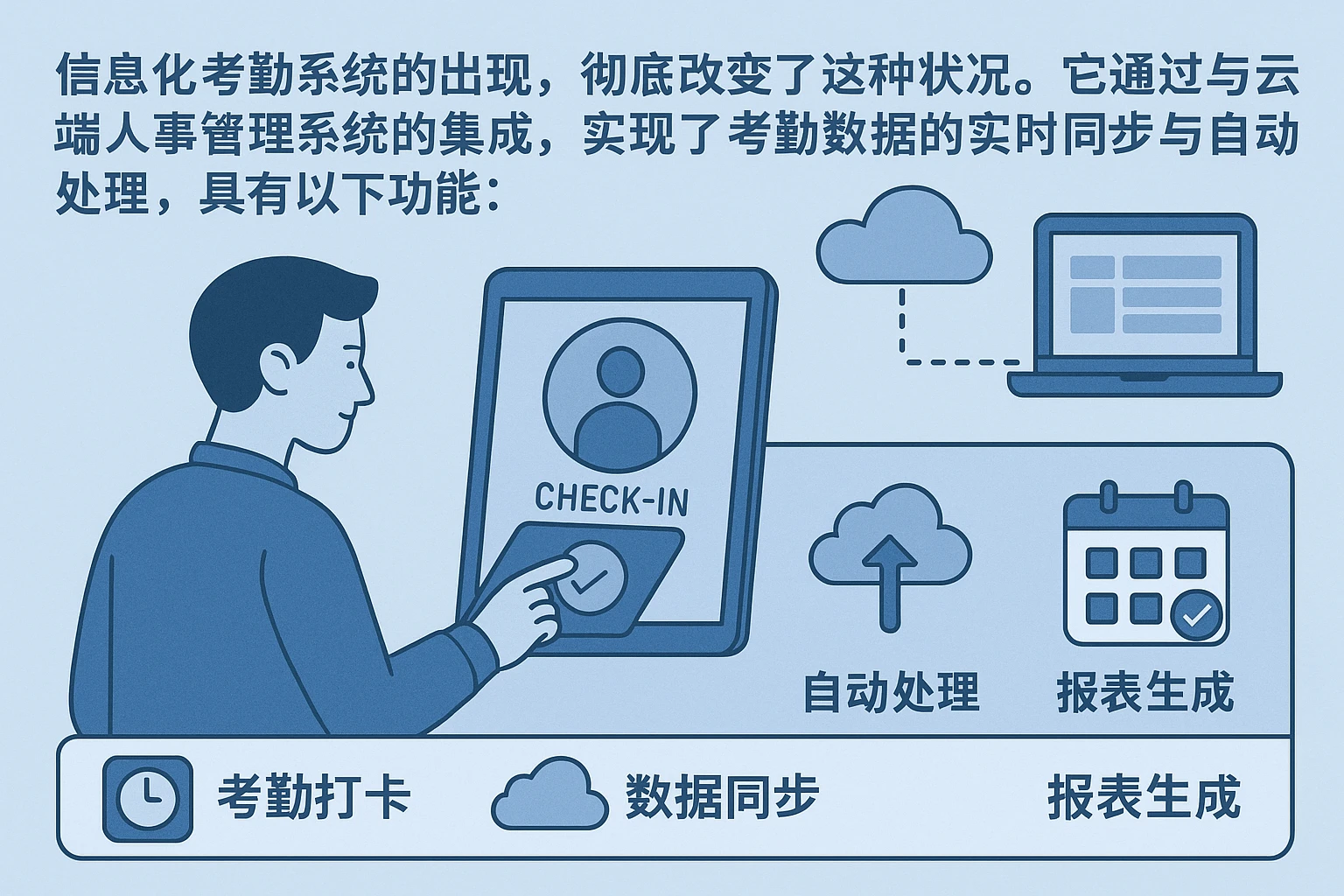 信息化考勤系统的出现,彻底改变了这种状况。它通过与云端人事管理系统的集成,实现了考勤数据的实时同步与自动处理,具有以下功能: