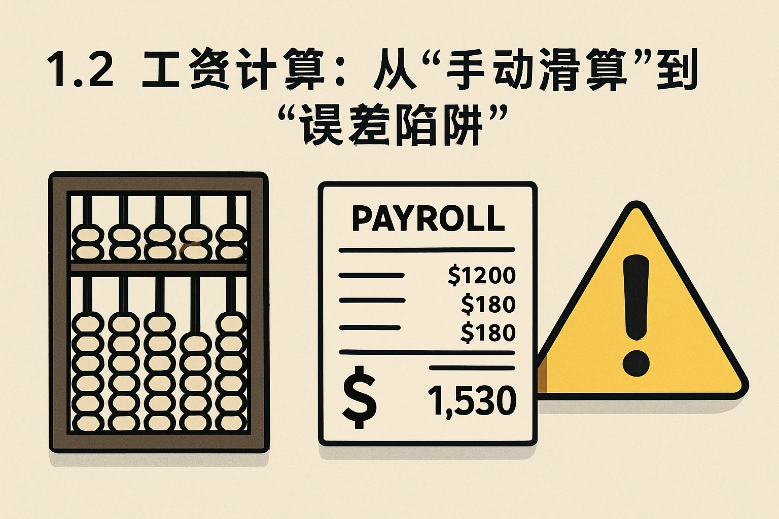 1.2 工资计算:从“手动算盘”到“误差陷阱”