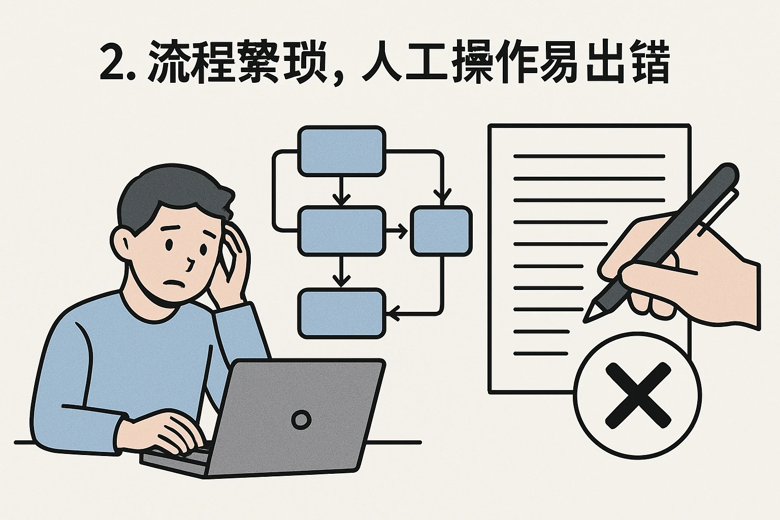 2. 流程繁琐，人工操作易出错