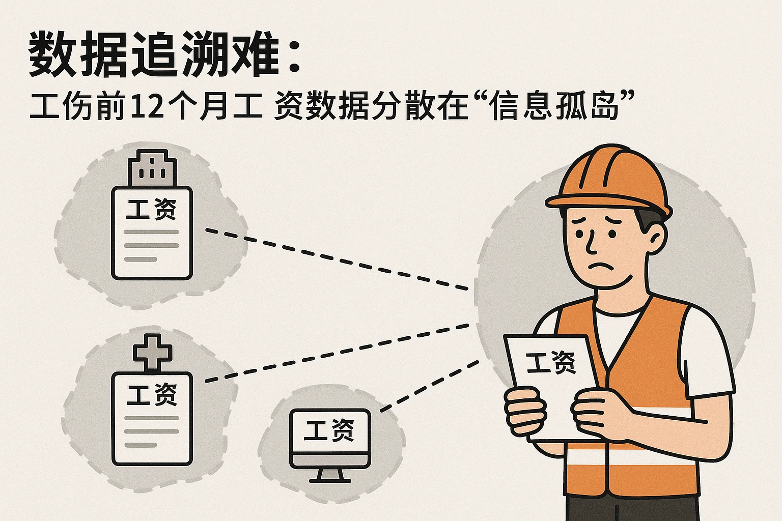 2. 数据追溯难：工伤前12个月工资数据分散在“信息孤岛”