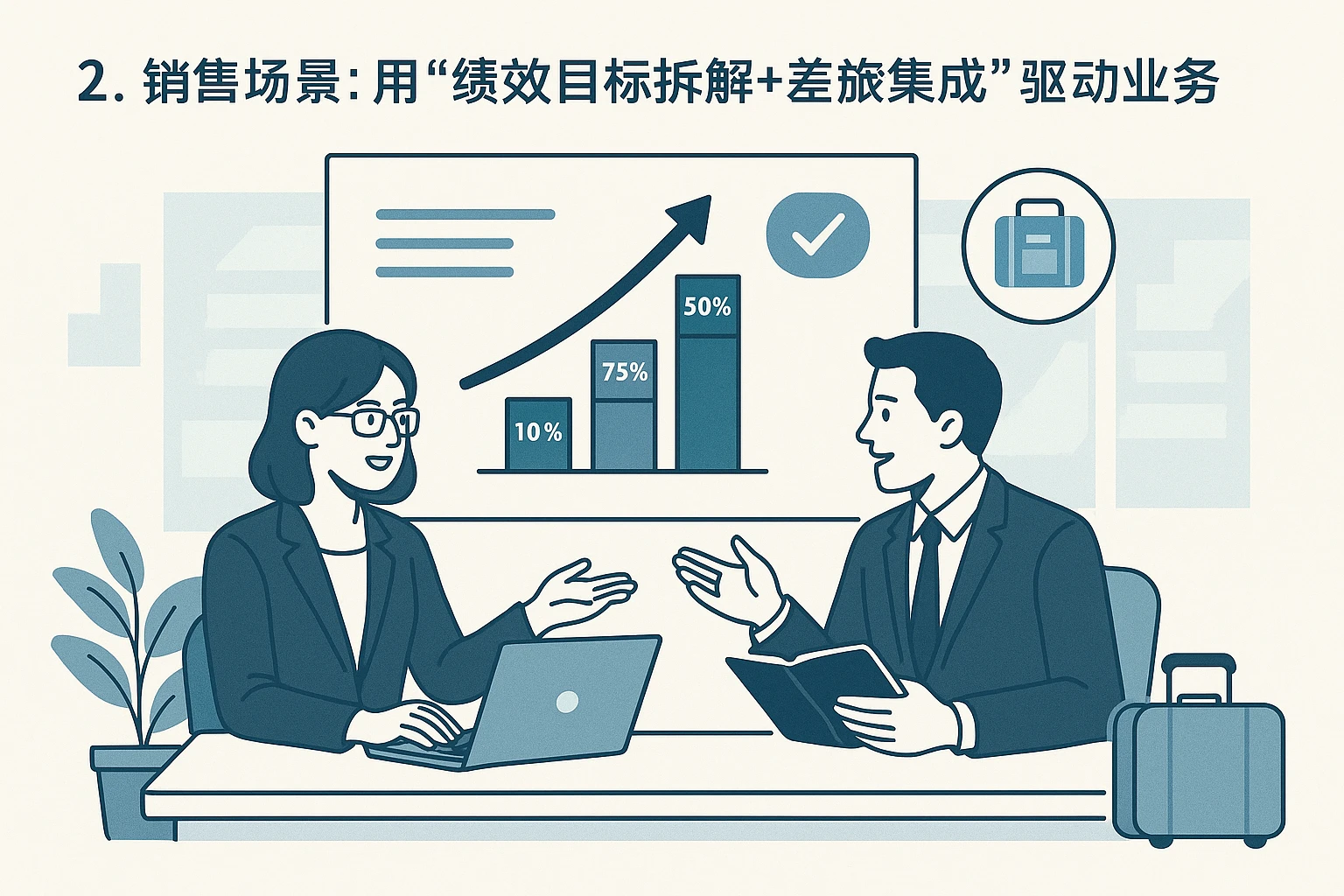 2. 销售场景:用“绩效目标拆解+差旅集成”驱动业务
