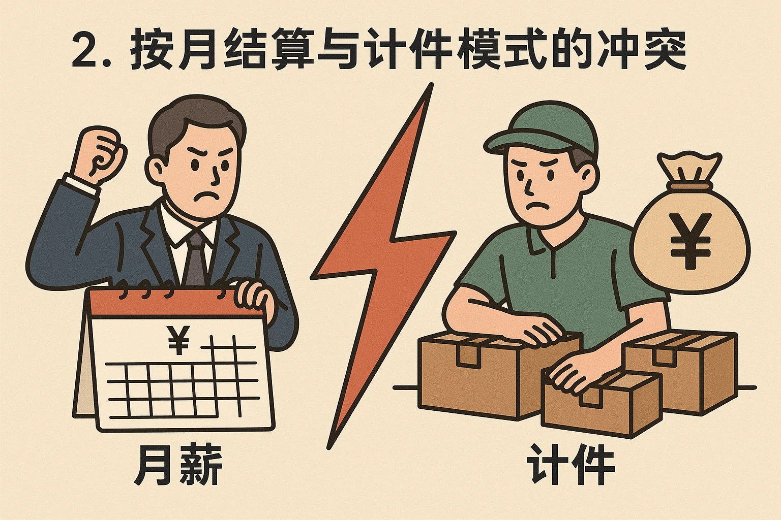 2. 按月结算与计件模式的冲突
