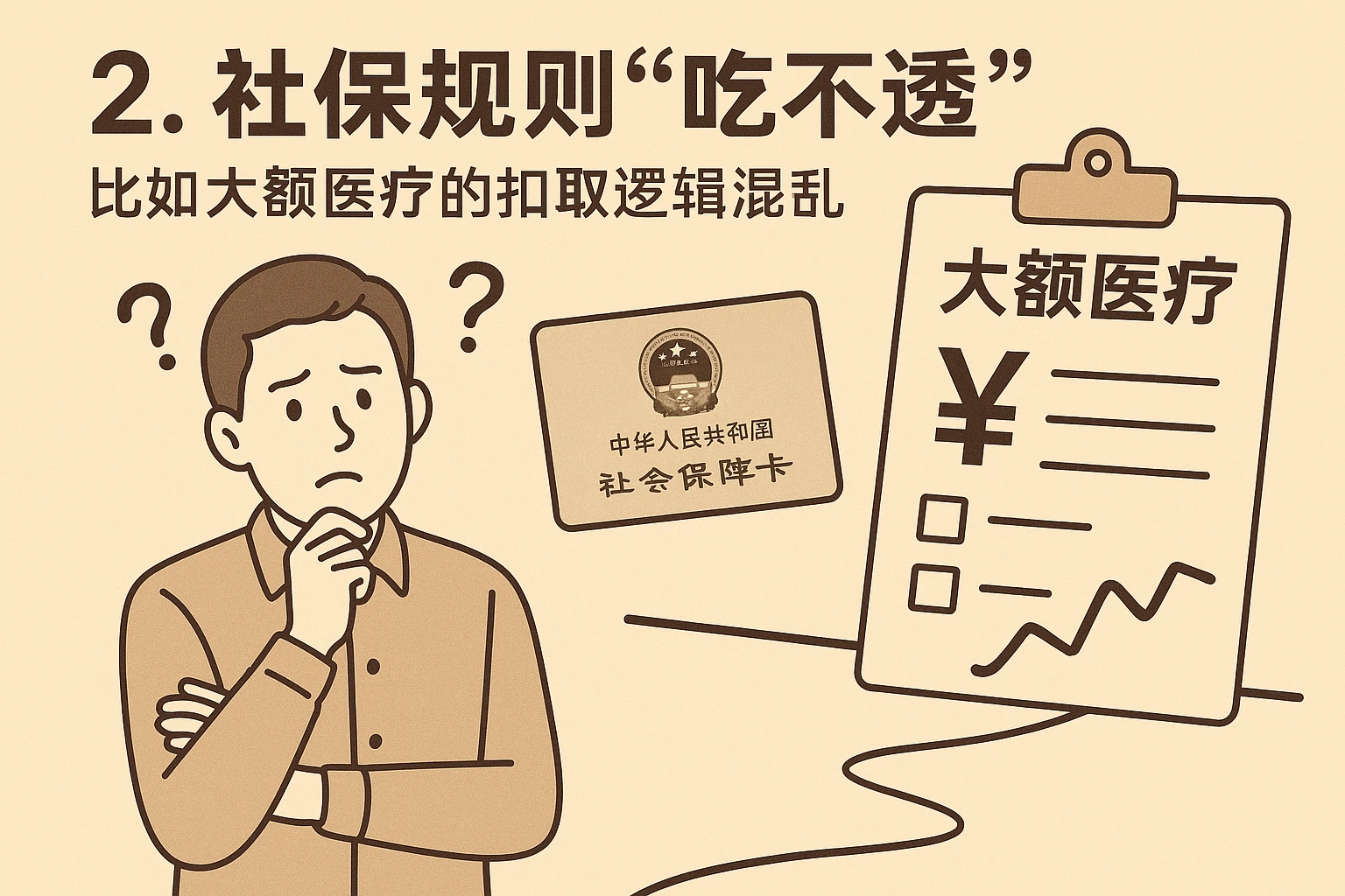 2. 社保规则“吃不透”，比如大额医疗的扣取逻辑混乱