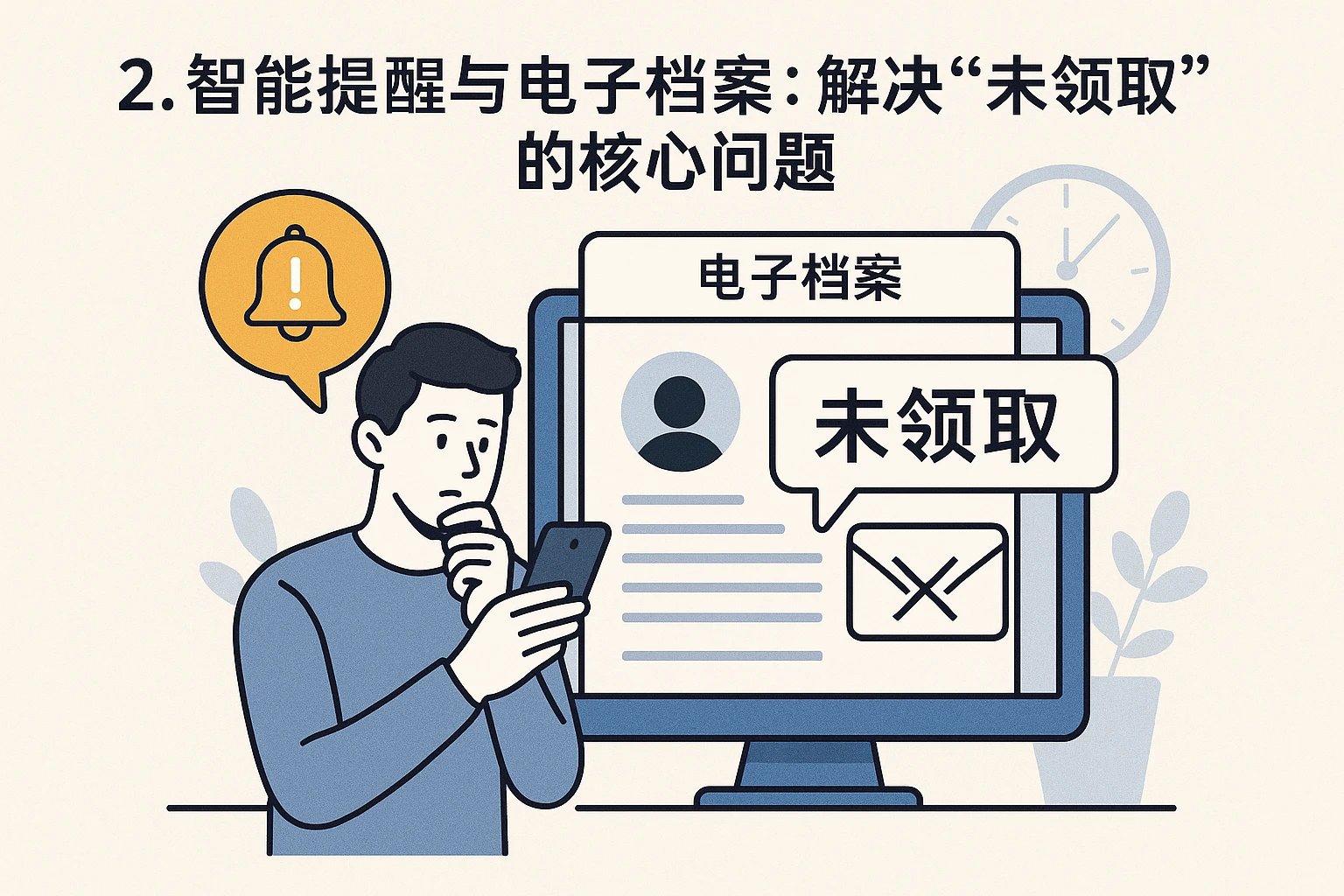 2. 智能提醒与电子档案:解决“未领取”的核心问题