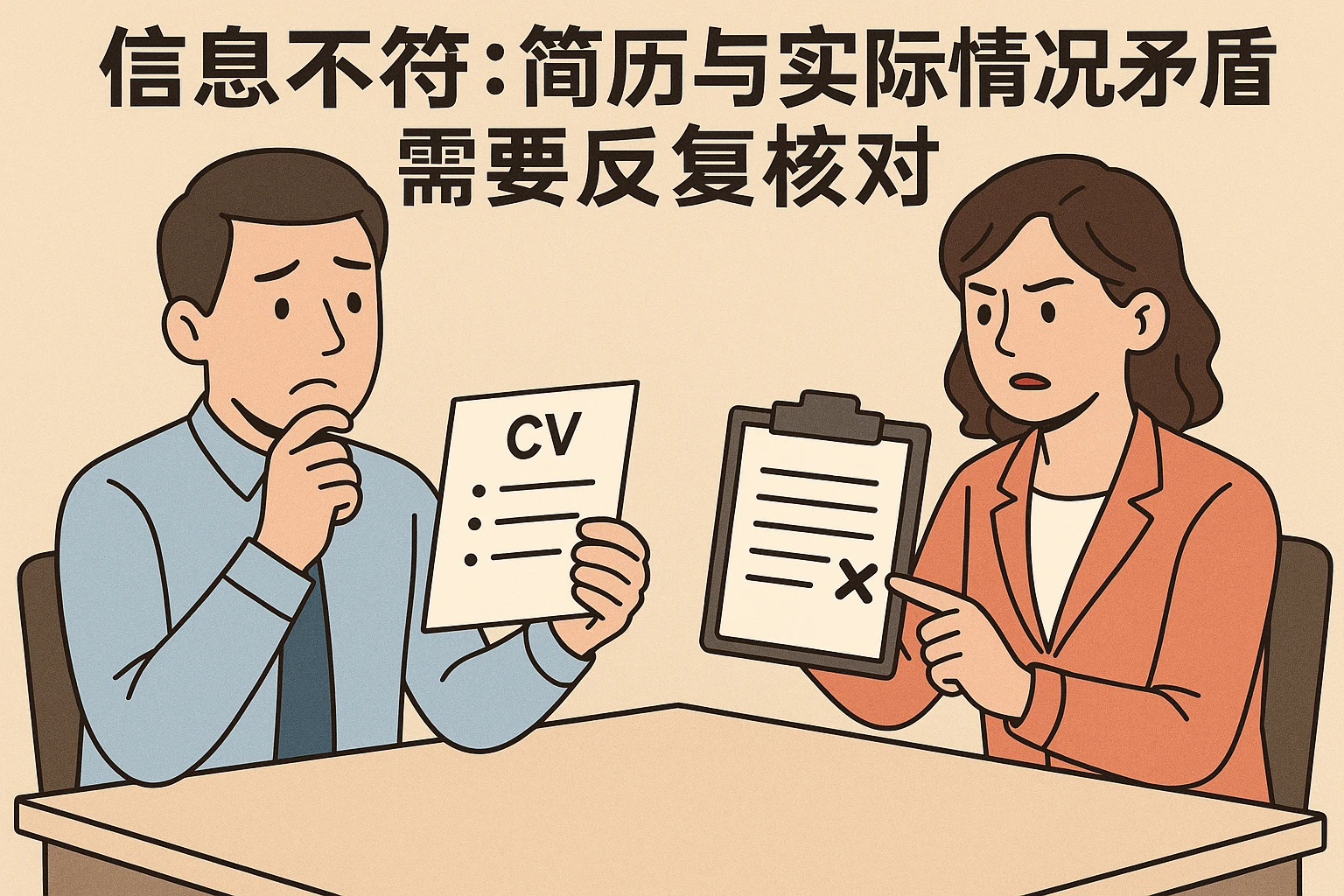 2. 信息不符:简历与实际情况矛盾,需要反复核对