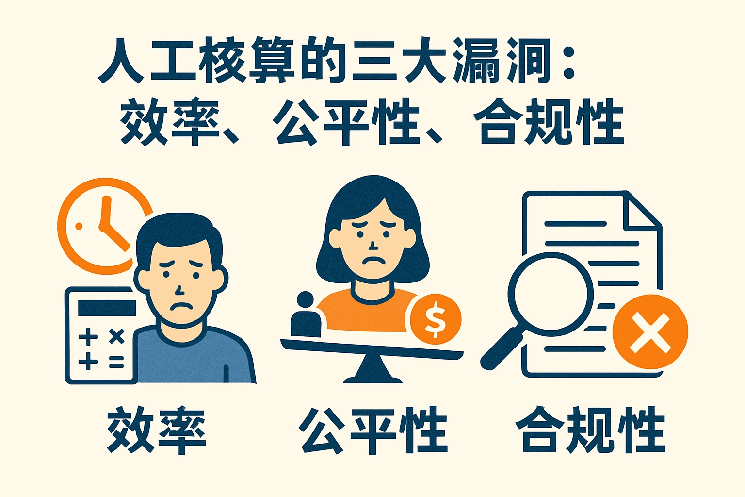 2. 人工核算的三大漏洞:效率、公平性、合规性