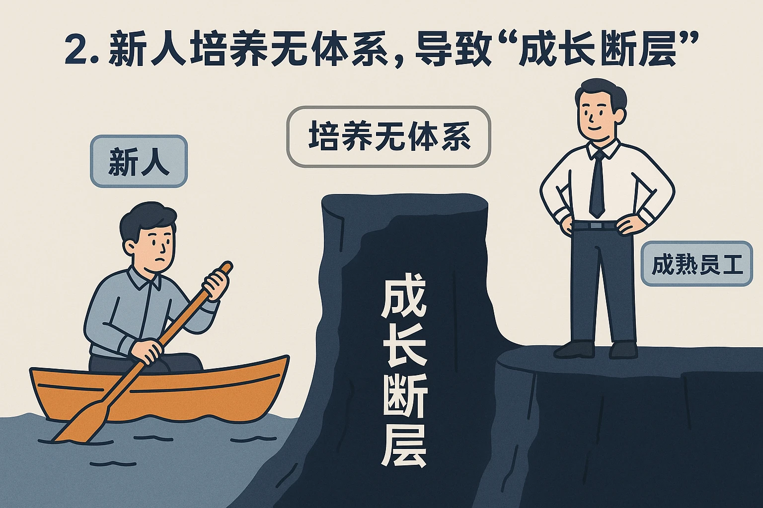2. 新人培养无体系，导致“成长断层”