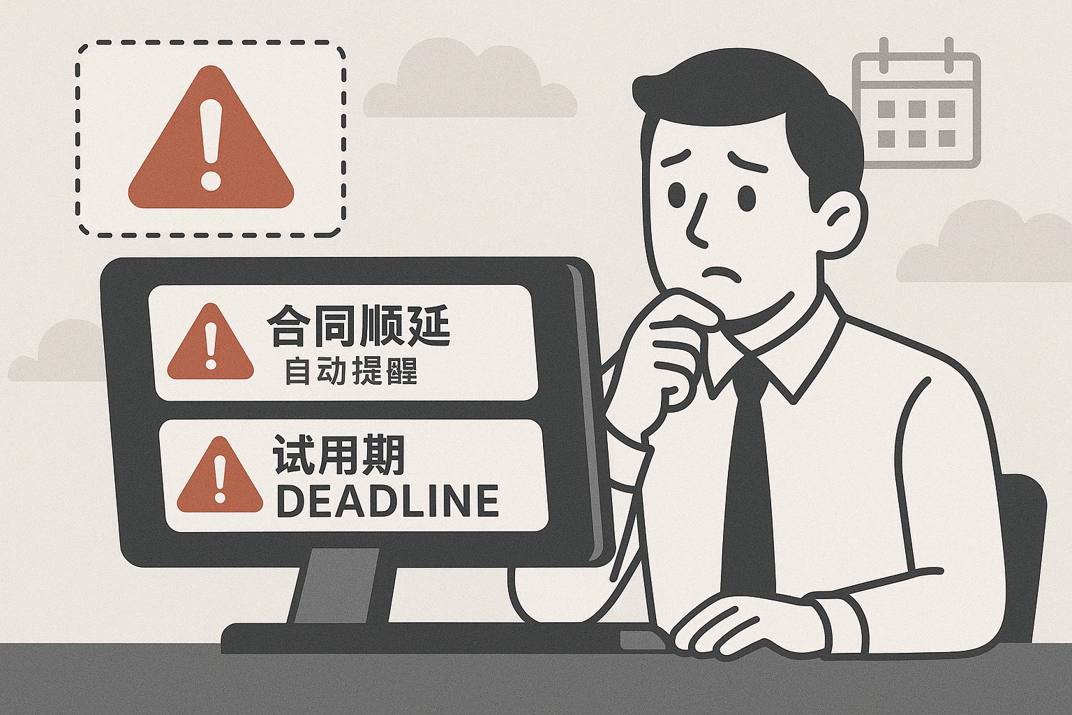 2. 风险预警:自动提醒“合同顺延”与“试用期 deadline”