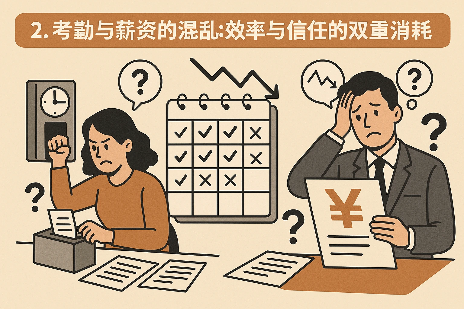 2. 考勤与薪资的混乱：效率与信任的双重消耗