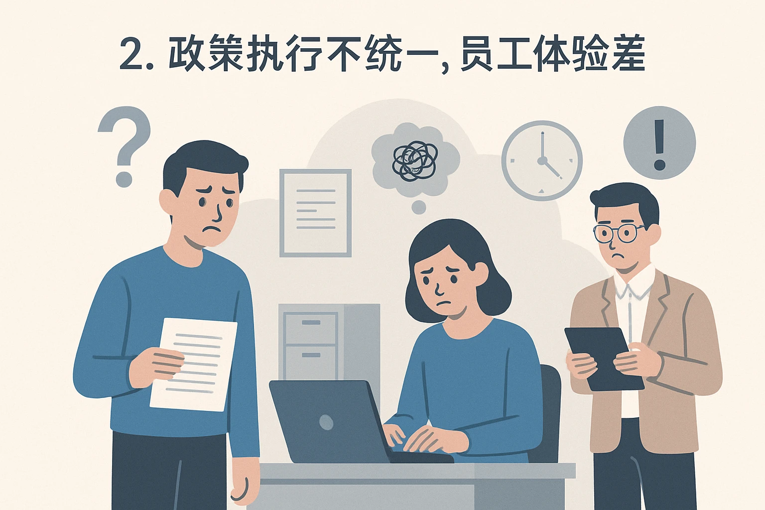 2. 政策执行不统一，员工体验差