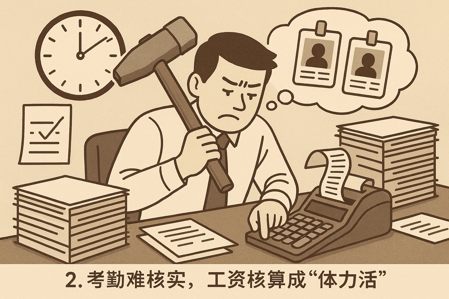 2. 考勤难核实,工资核算成“体力活”