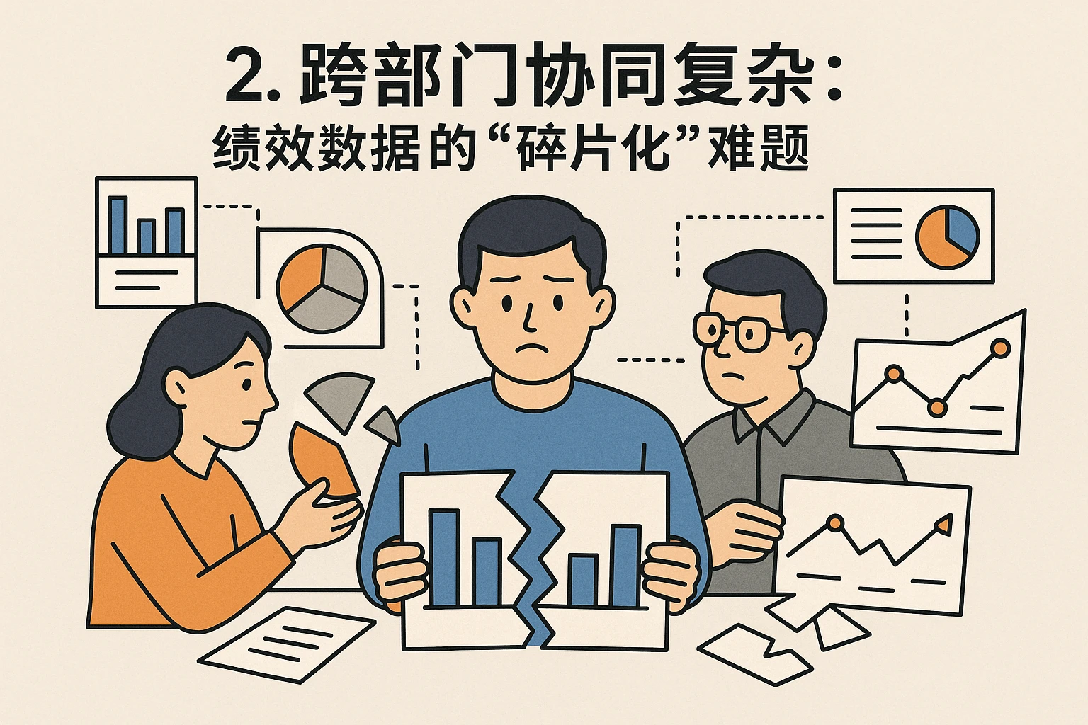 2. 跨部门协同复杂:绩效数据的“碎片化”难题
