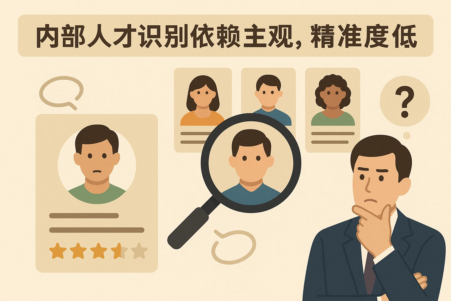 2. 内部人才识别依赖主观，精准度低