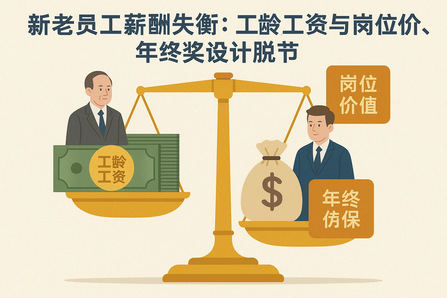 2. 新老员工薪酬失衡：工龄工资与岗位价值、年终奖设计脱节