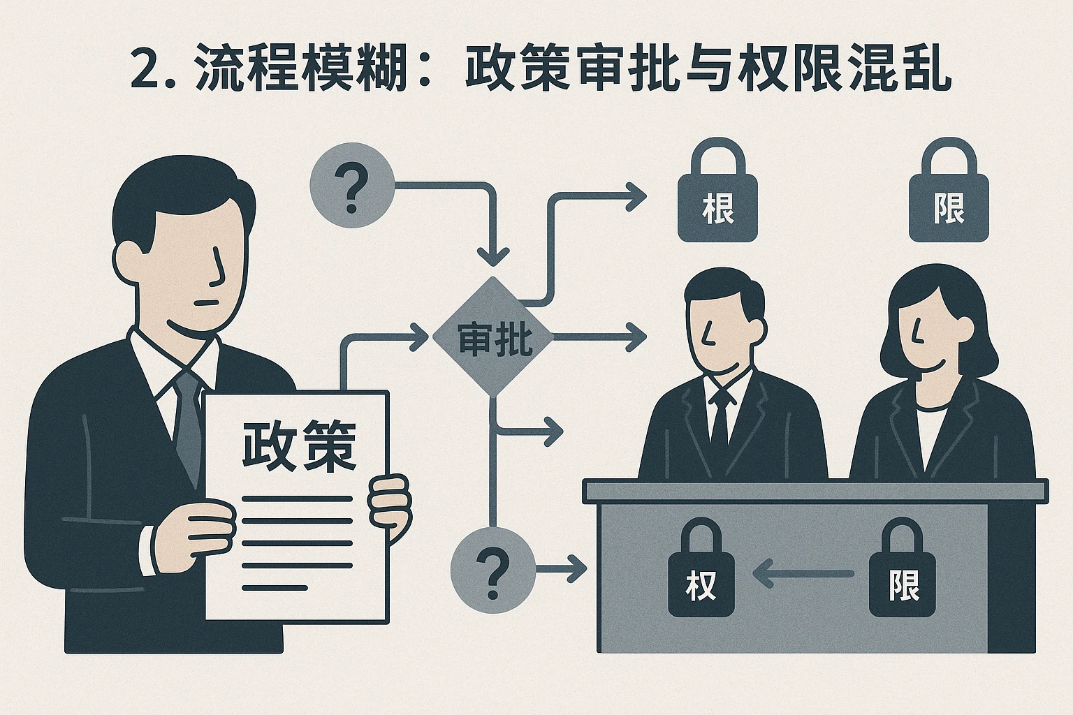 2. 流程模糊：政策审批与权限混乱