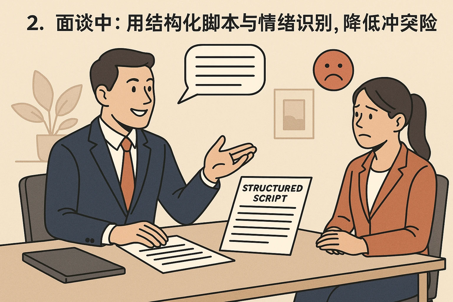2. 面谈中:用结构化脚本与情绪识别,降低冲突风险