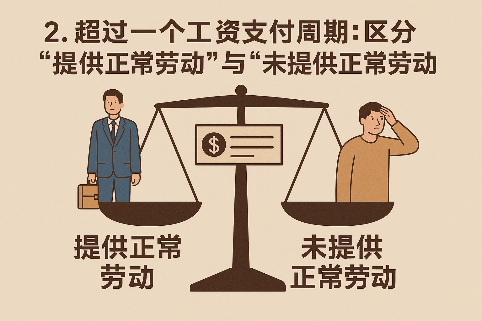 2. 超过一个工资支付周期：区分“提供正常劳动”与“未提供正常劳动”