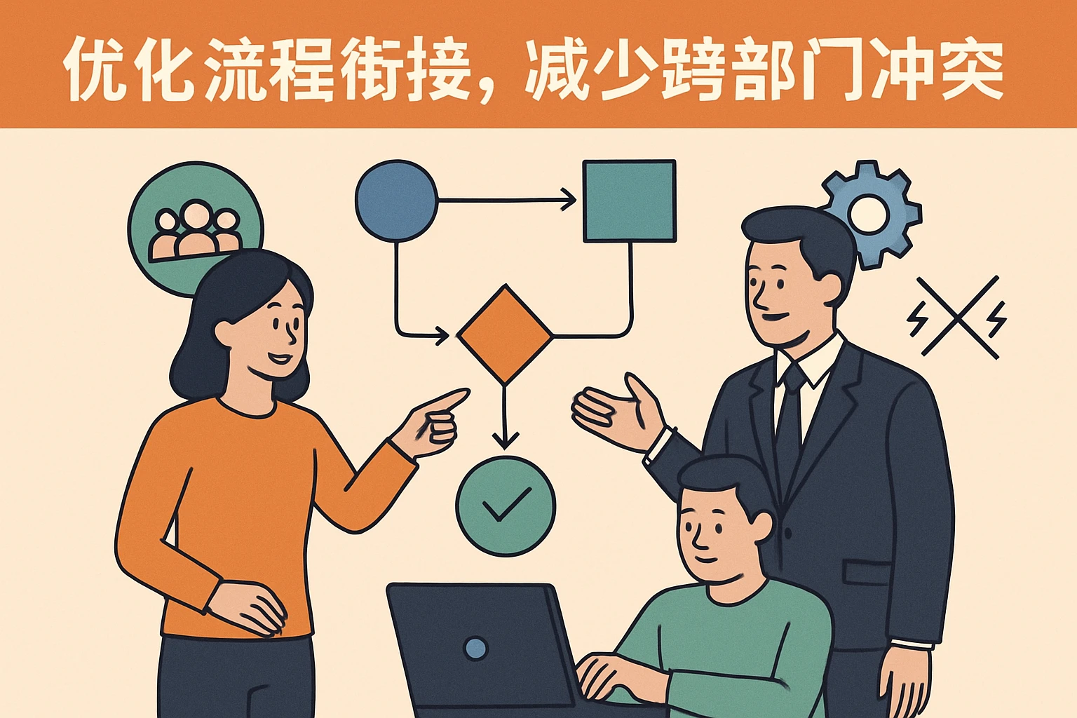 2. 优化流程衔接，减少跨部门冲突