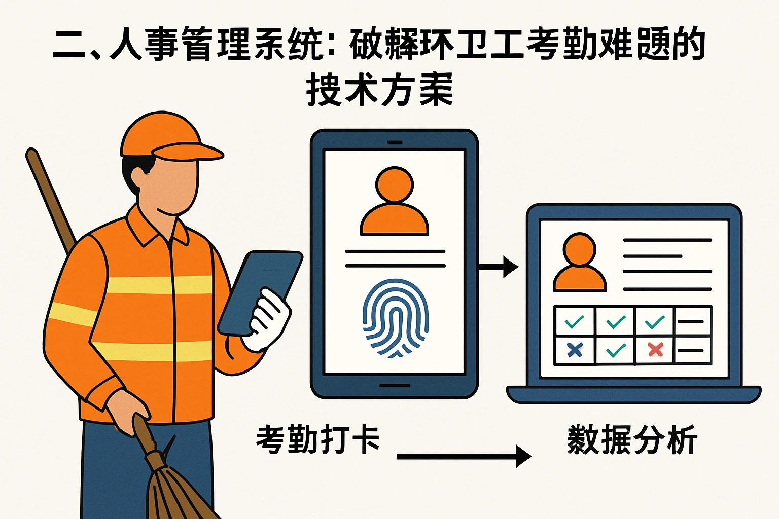 二、人事管理系统:破解环卫工考勤难题的技术方案
