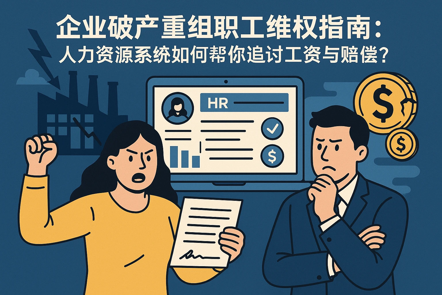 企业破产重组职工维权指南:人力资源系统如何帮你追讨工资与赔偿?