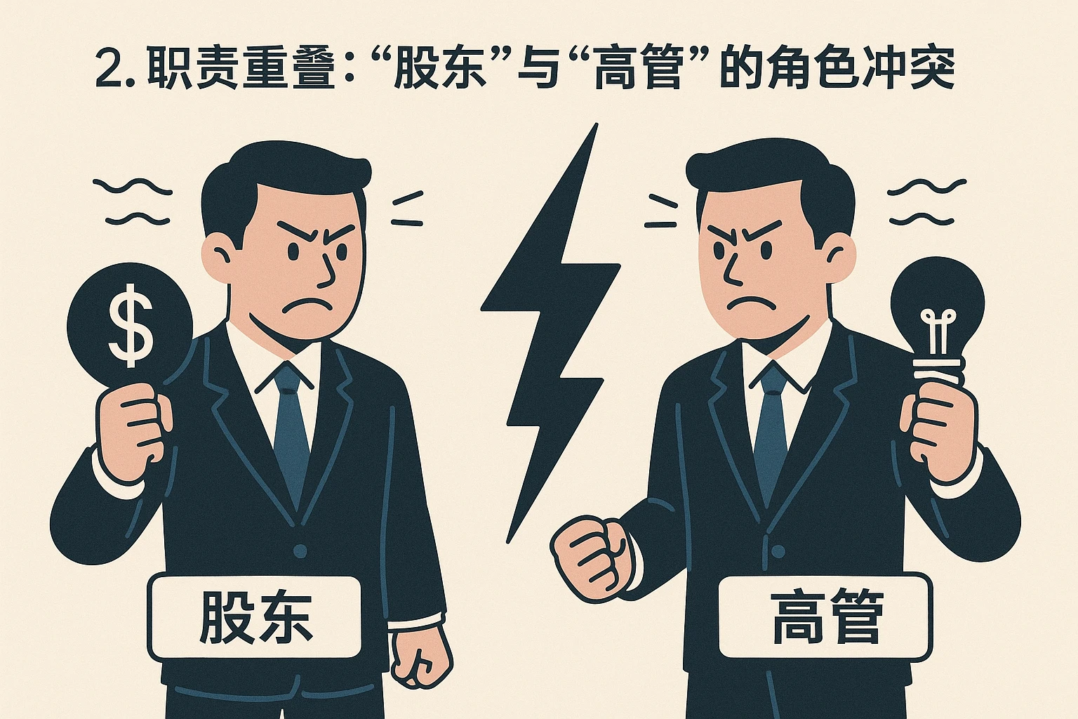 2. 职责重叠：“股东”与“高管”的角色冲突
