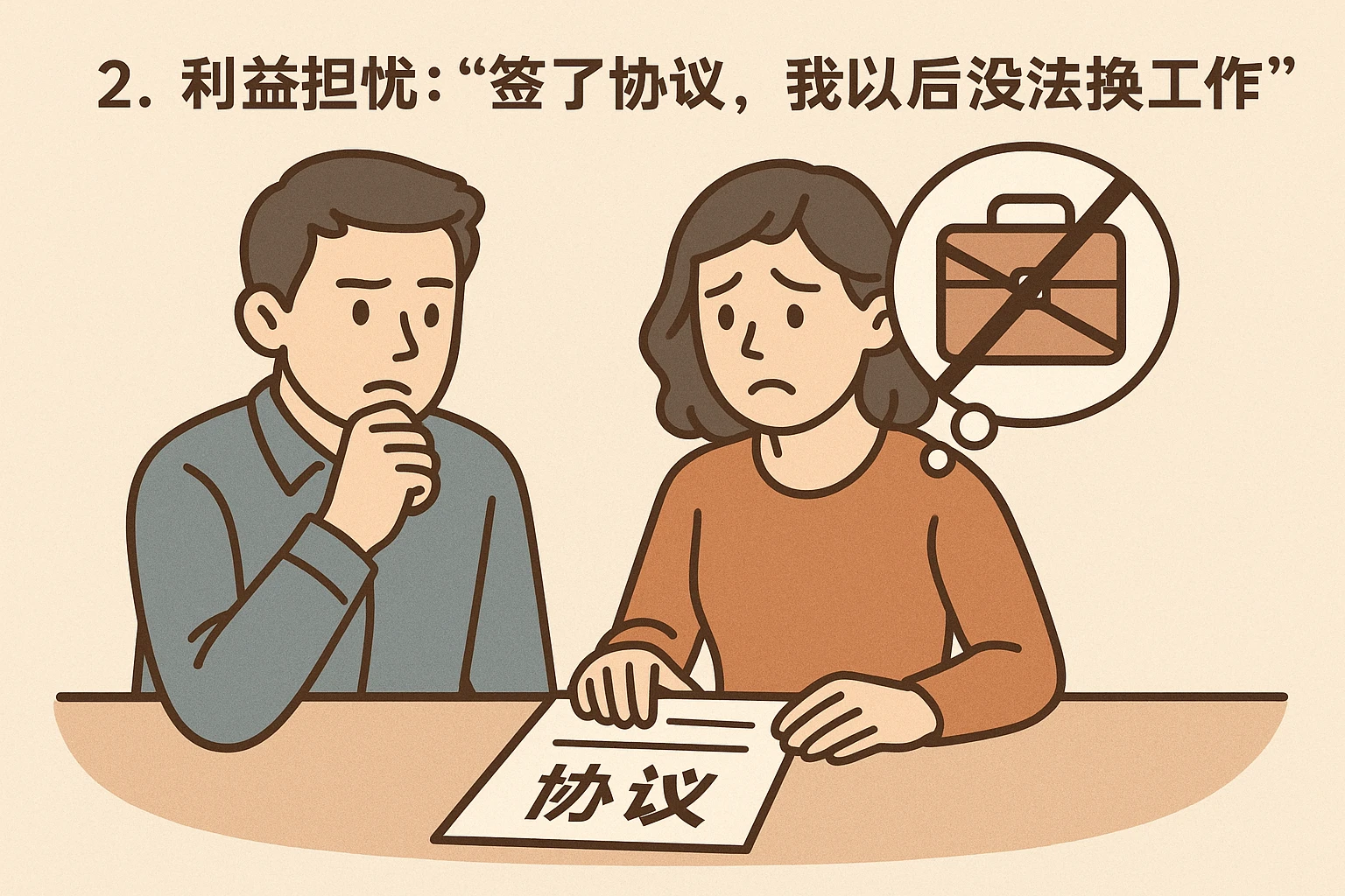 2. 利益担忧：“签了协议，我以后没法换工作”