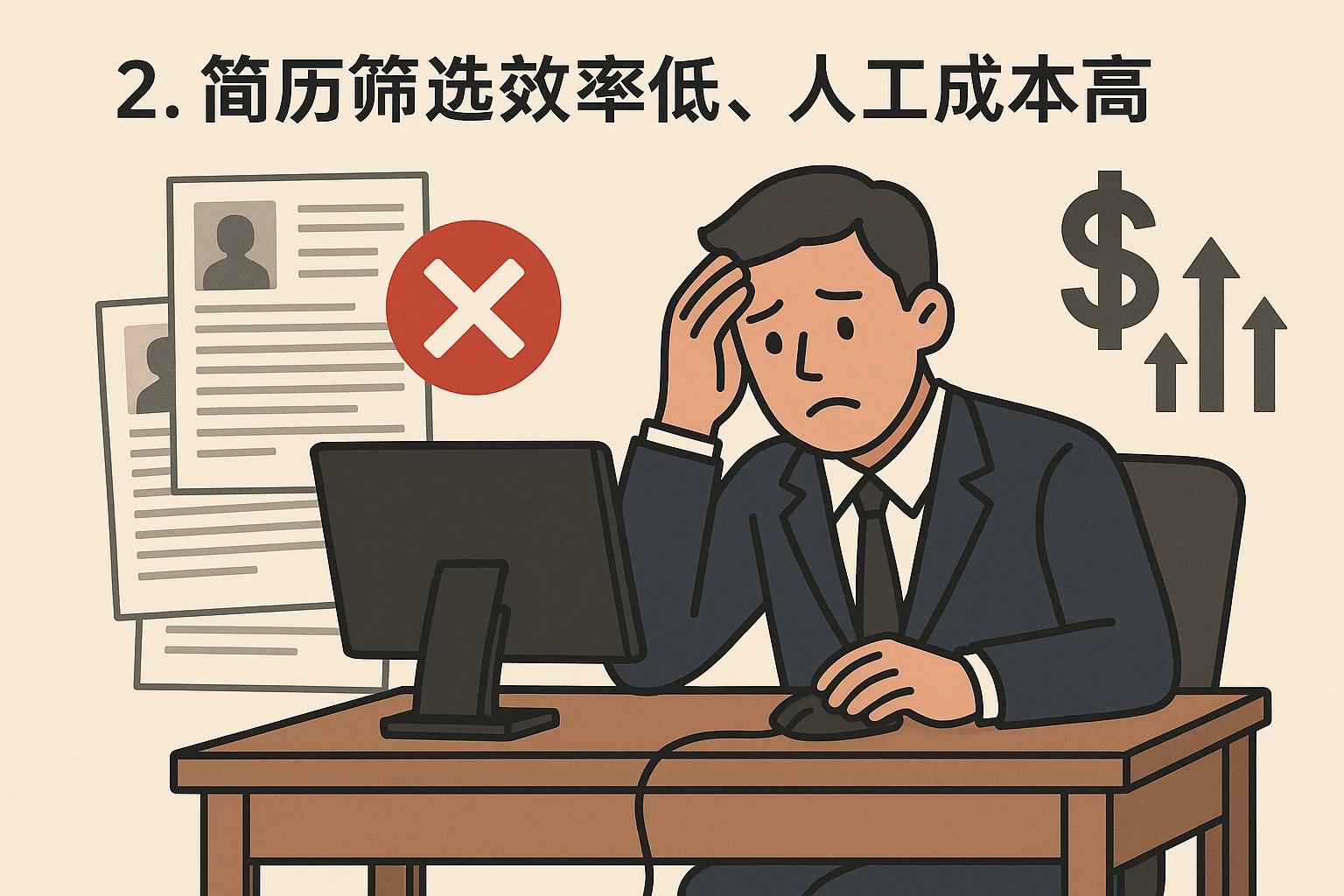 2. 简历筛选效率低，人工成本高