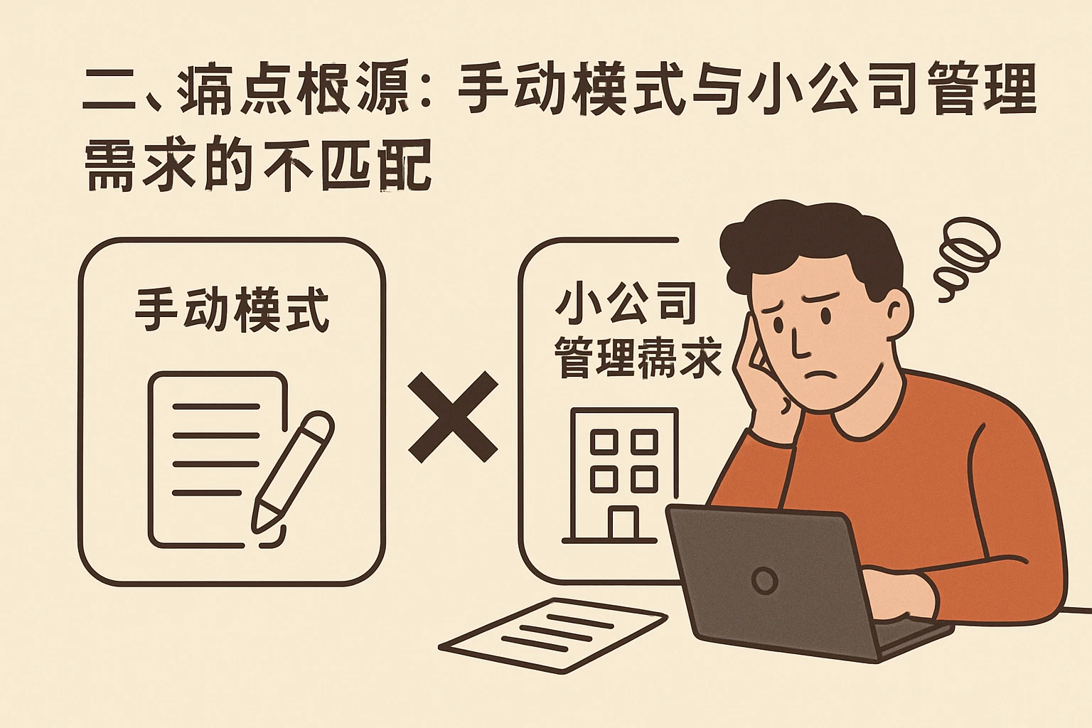 二、痛点根源:手动模式与小公司管理需求的不匹配