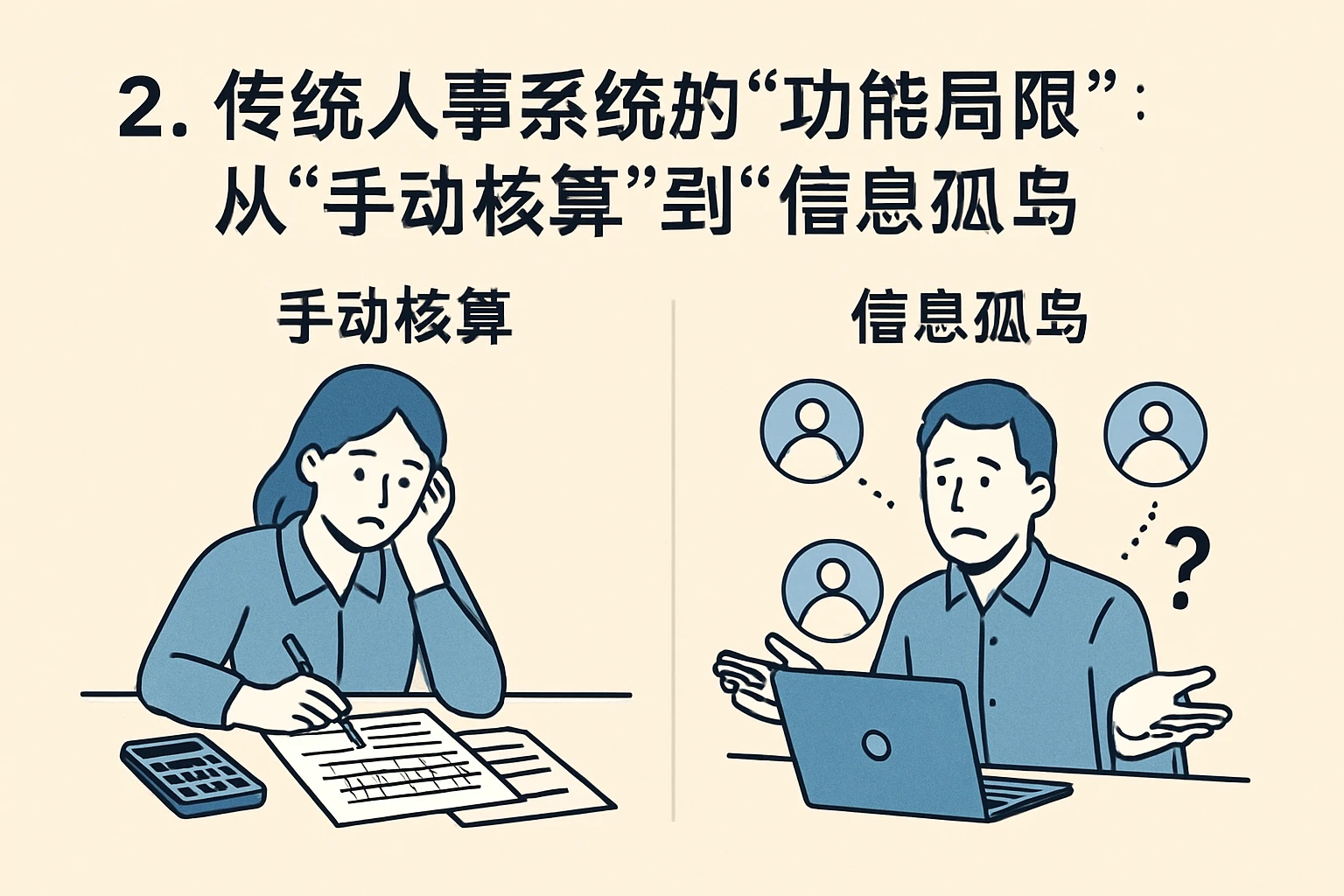 2. 传统人事系统的“功能局限”：从“手动核算”到“信息孤岛”