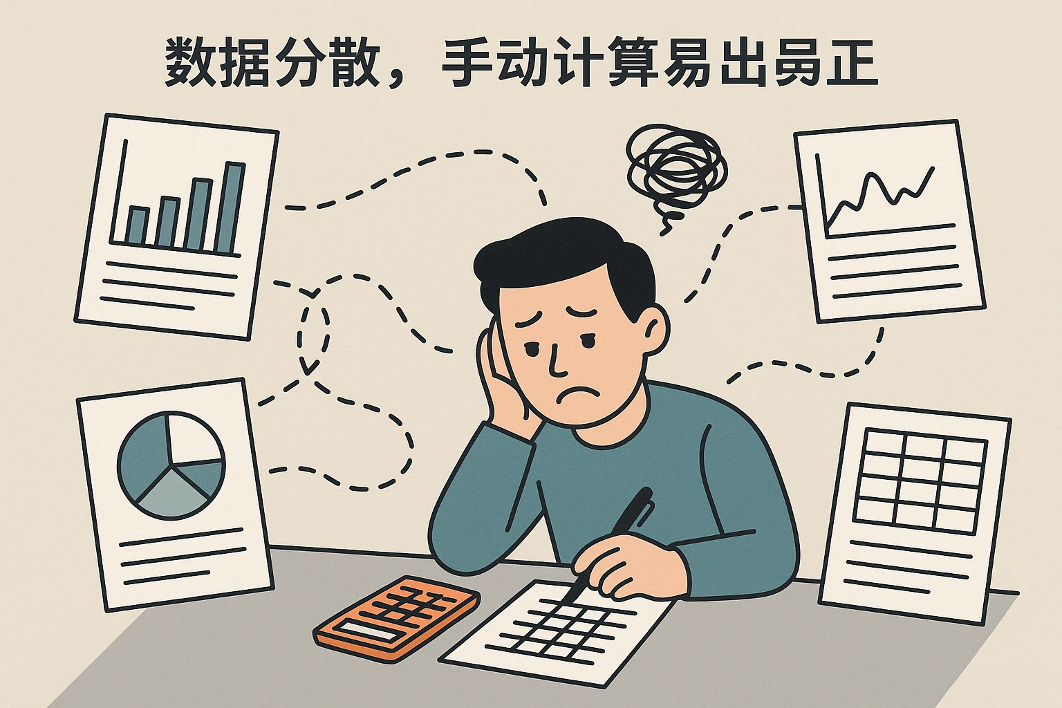 2. 数据分散,手动计算易出错