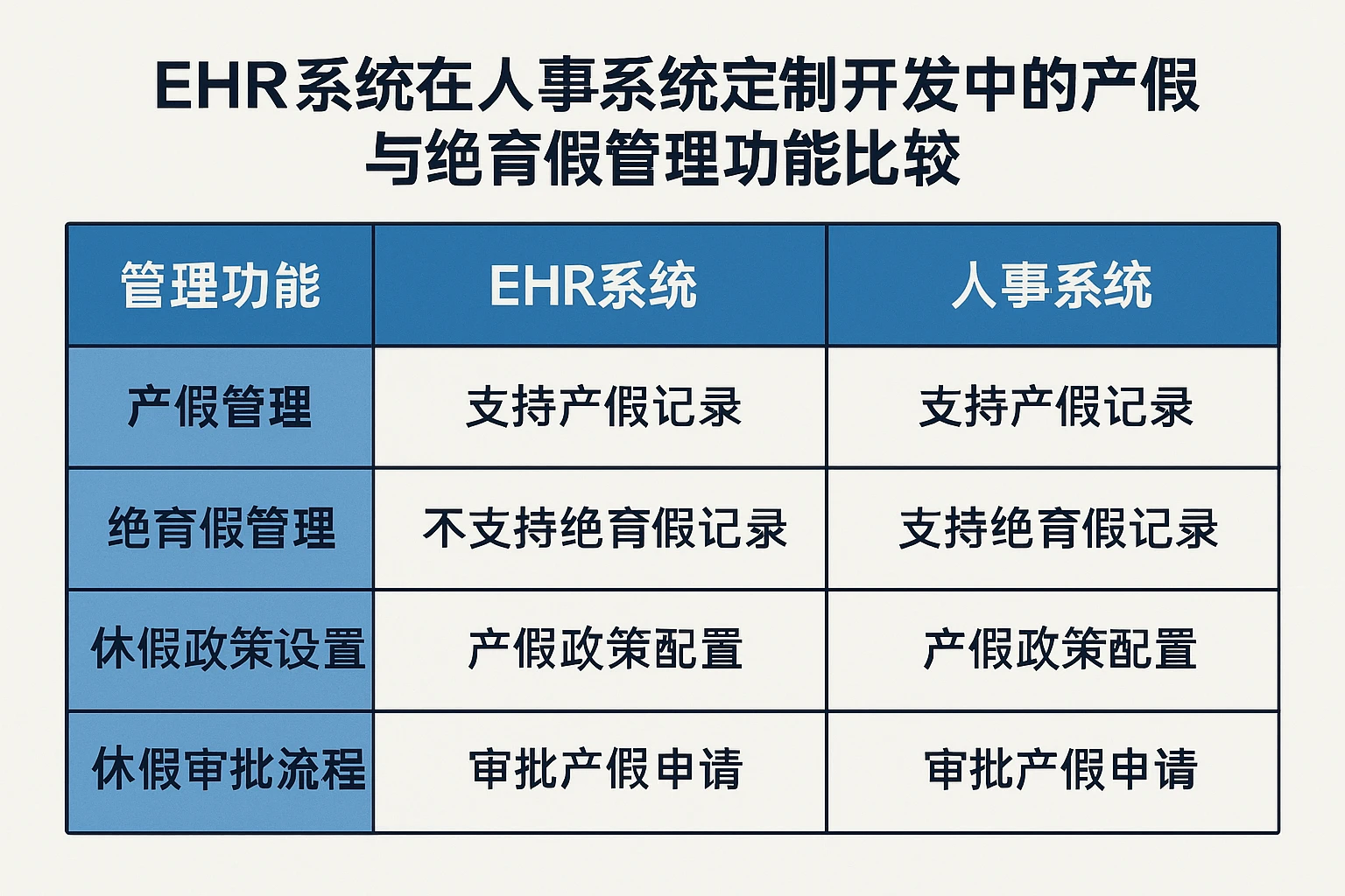 EHR系统在人事系统定制开发中的产假与绝育假管理功能比较