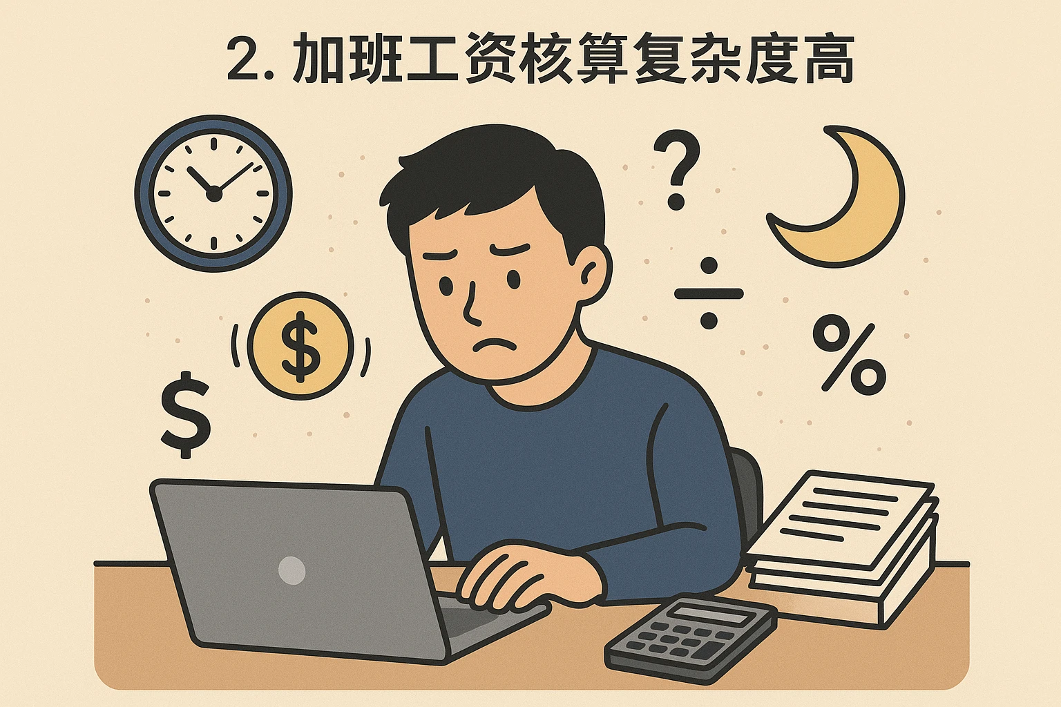 2. 加班工资核算复杂度高