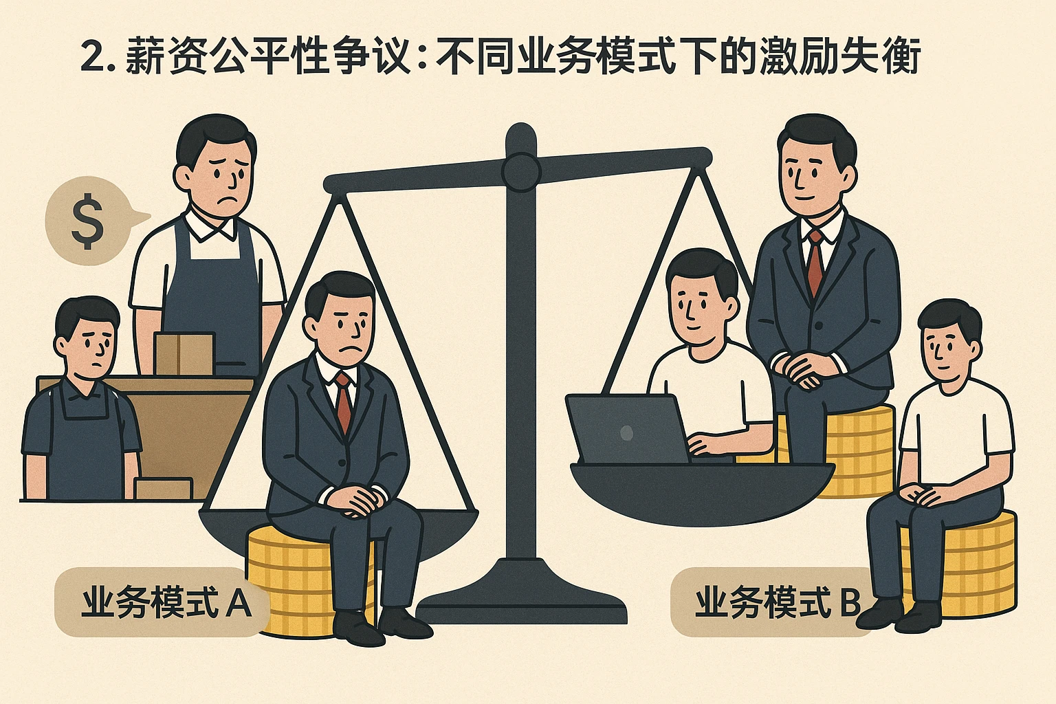 2. 薪资公平性争议:不同业务模式下的激励失衡