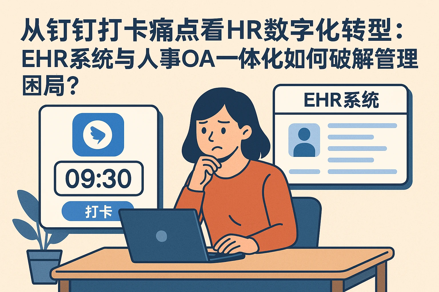 从钉钉打卡痛点看HR数字化转型：EHR系统与人事OA一体化如何破解管理困局？