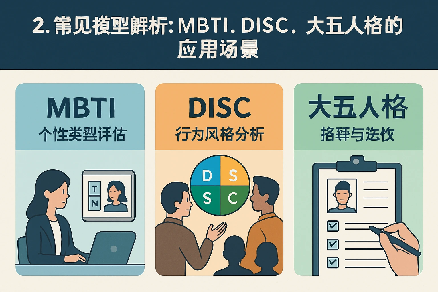 2. 常见模型解析：MBTI、DISC、大五人格的应用场景