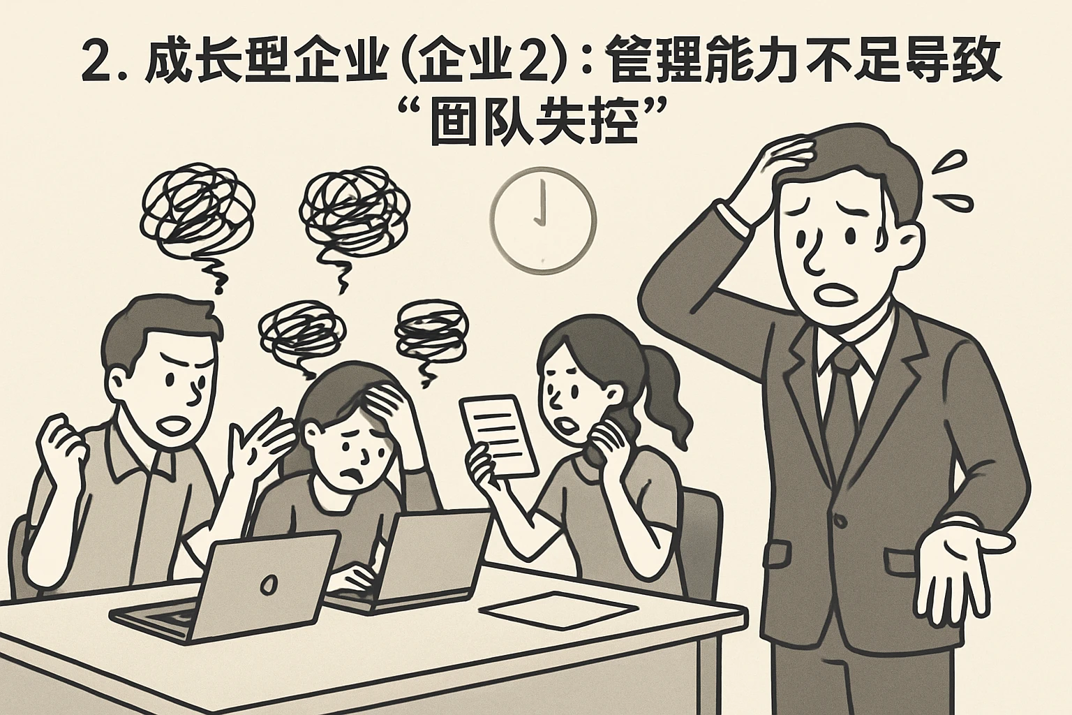 2. 成长型企业（企业2）：管理能力不足导致的“团队失控”