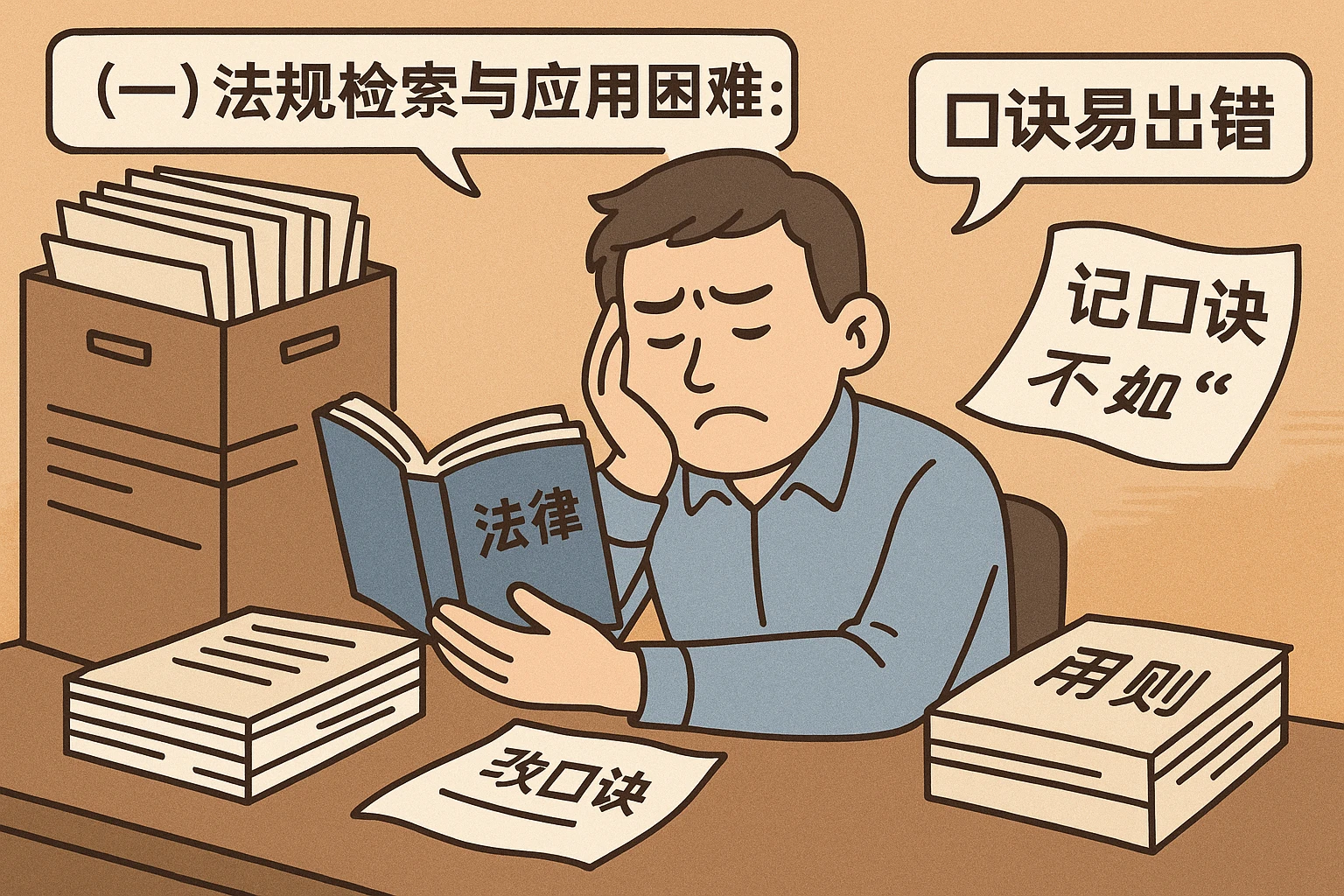 （一）法规检索与应用困难：“翻文件”不如“记口诀”，但口诀易出错