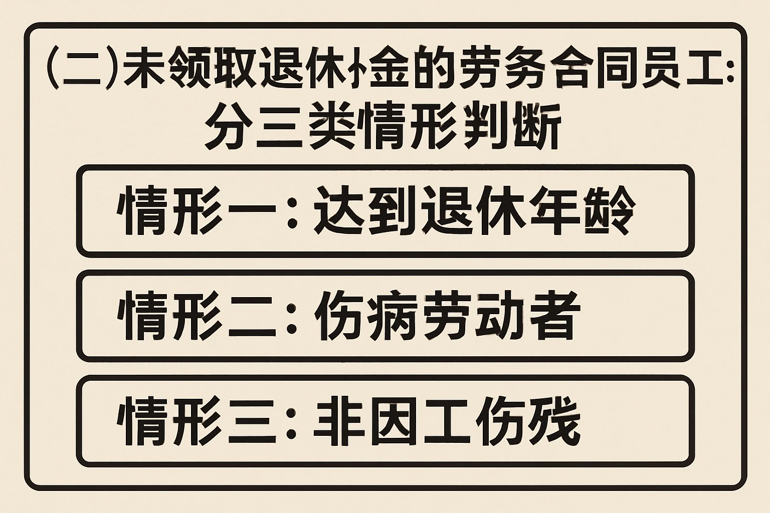 (二)未领取退休金的劳务合同员工:分三类情形判断