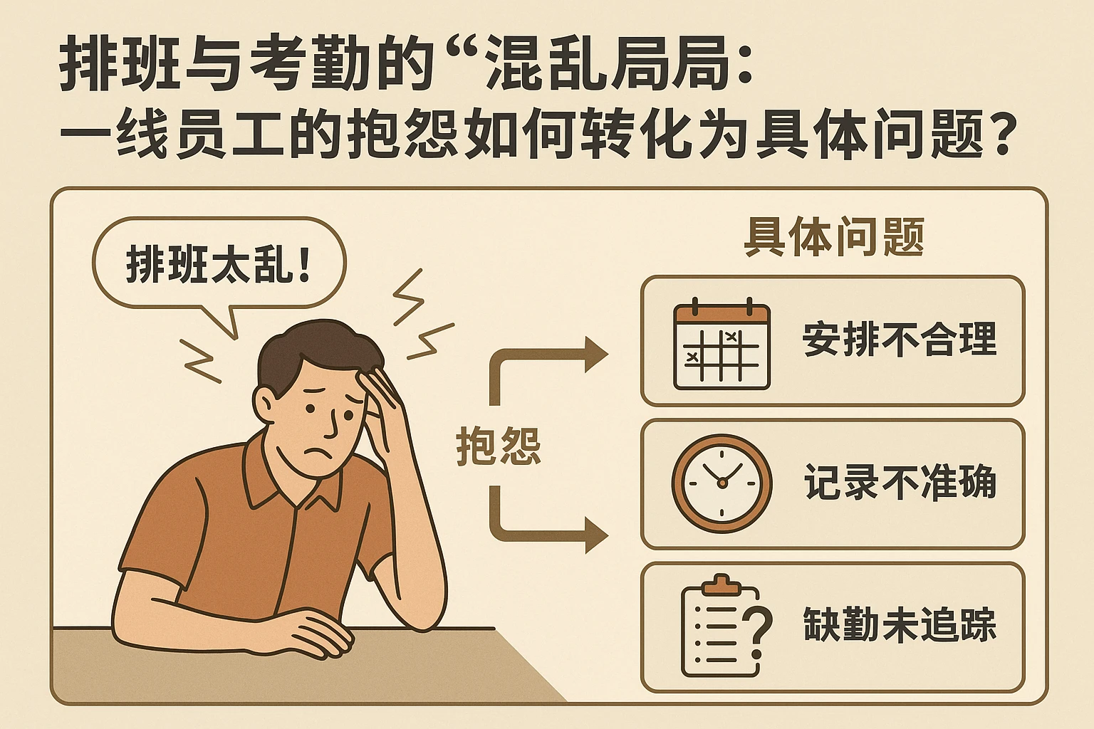 2. 排班与考勤的“混乱局”:一线员工的抱怨如何转化为具体问题?
