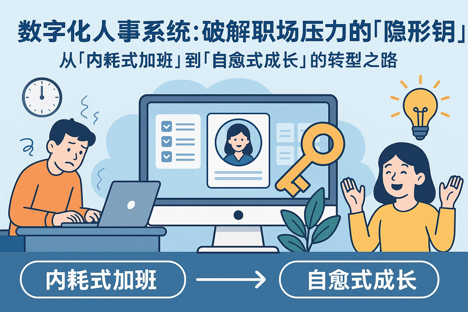 数字化人事系统：破解职场压力的“隐形钥匙”——从“内耗式加班”到“自愈式成长”的转型之路